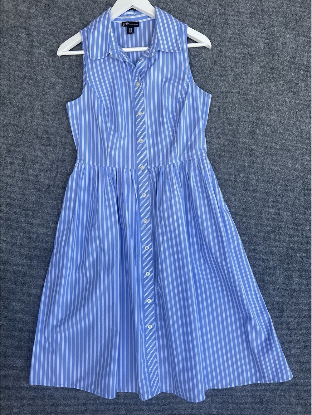 JNY Jones New York Size S Blue/White Striped Midi Shirt Dress